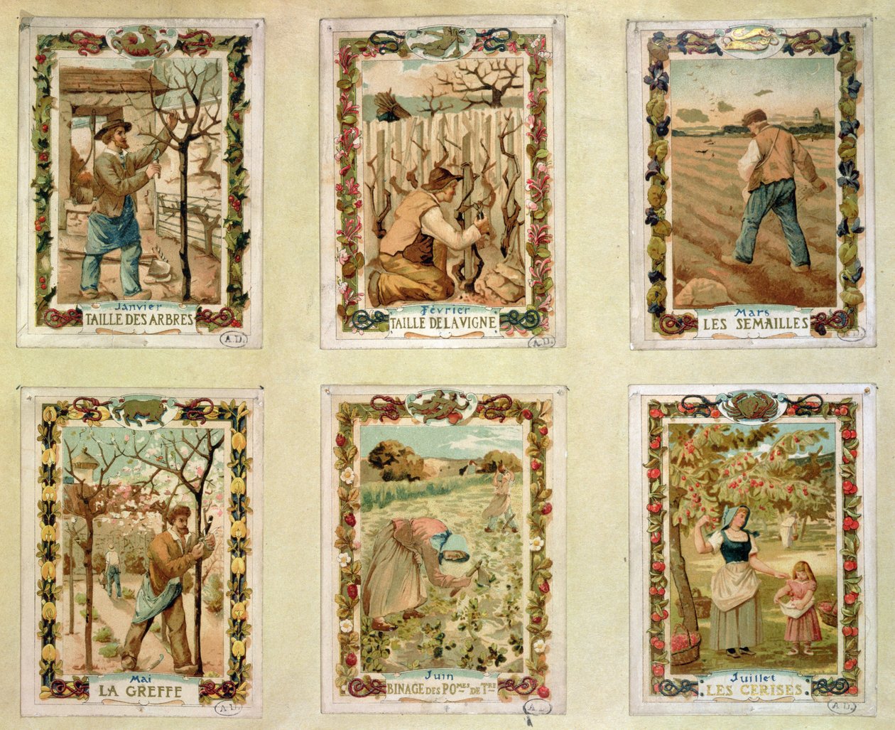 Agricultural calendar depicting the various seasons of farming by French School