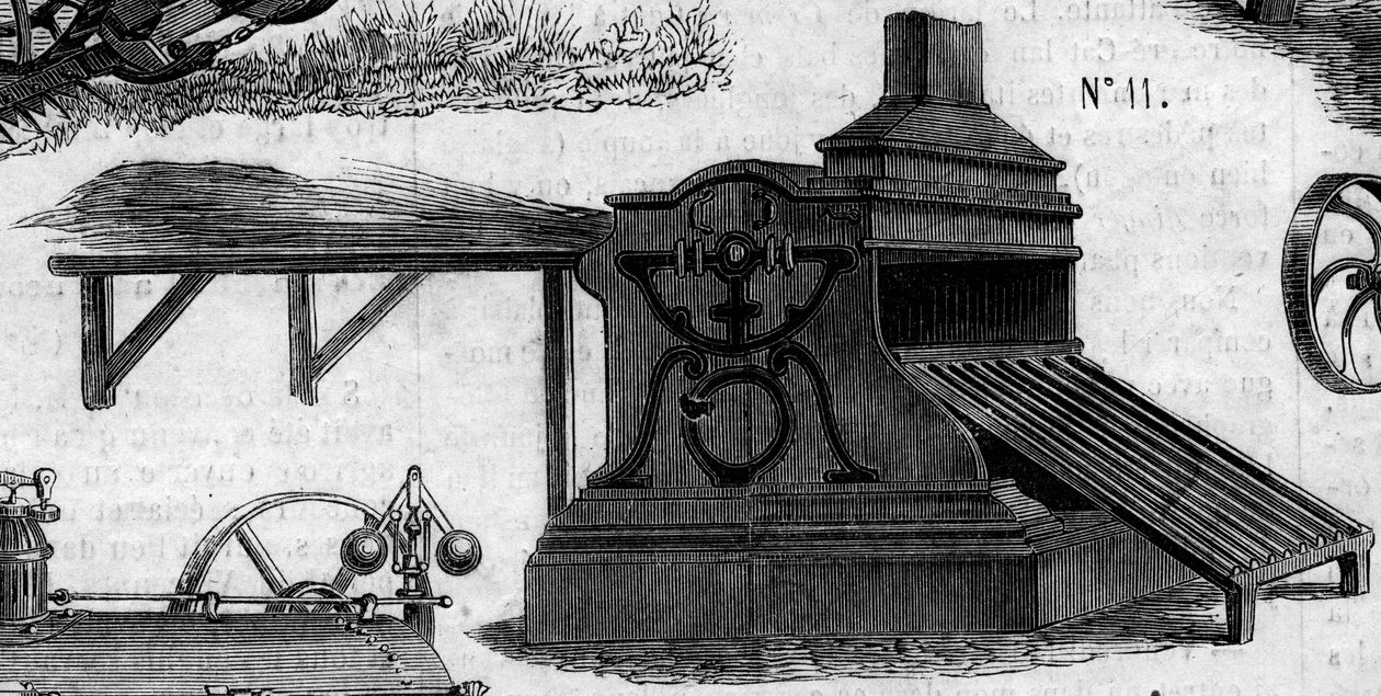 Agricultural Machine: A Thresher Presented at the Paris Agricultural Competition in 1860. Engraving in 