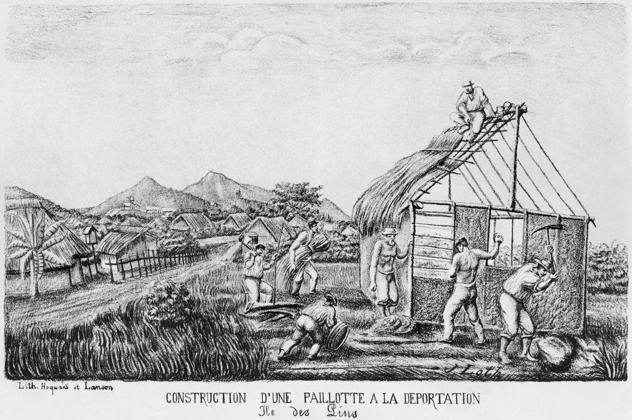 Construction of a Straw Hut by the Deportees, 1878-79 by French School