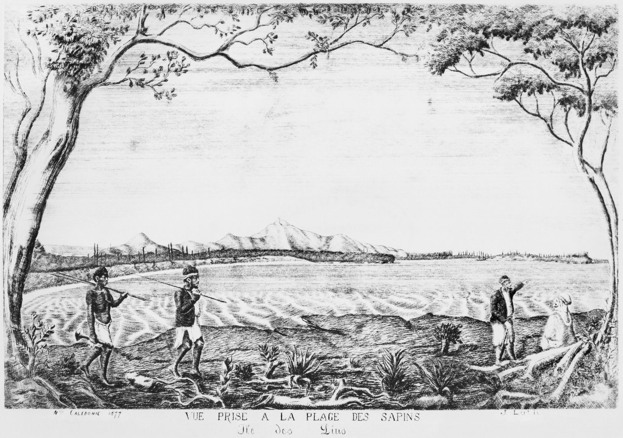 Album of the Isle of Pines, view taken from the Pines beach, 1877 by French School