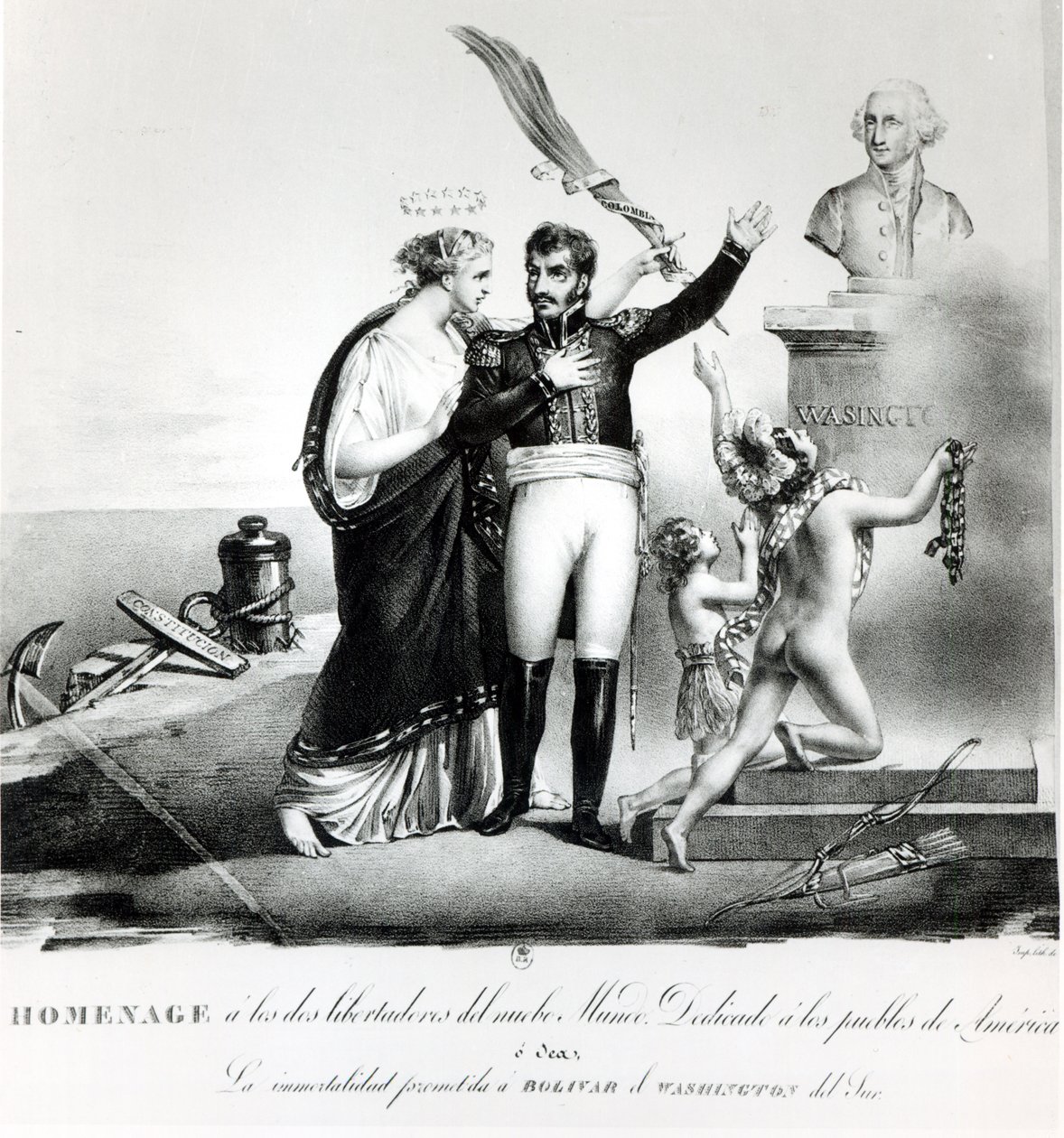 Allegorical portrait of General Simon Bolivar (1783-1830) c.1840 by French School