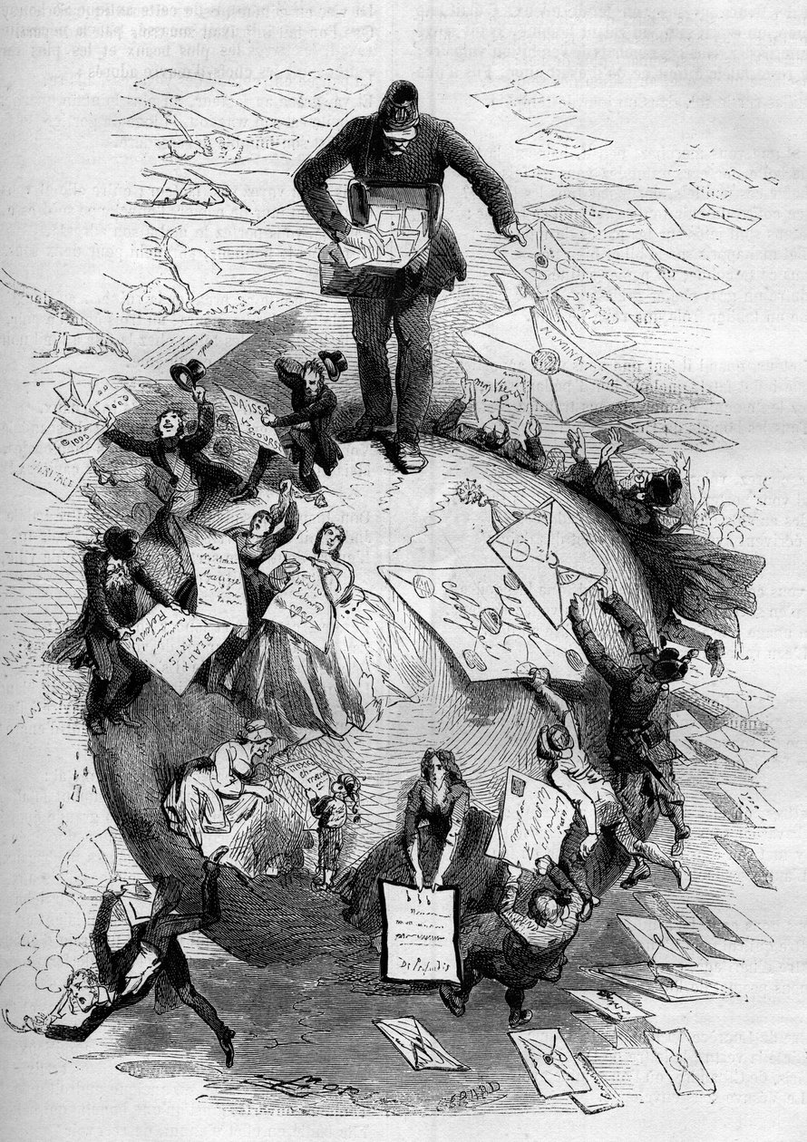 Allegory of the postman distributing his mail by French School