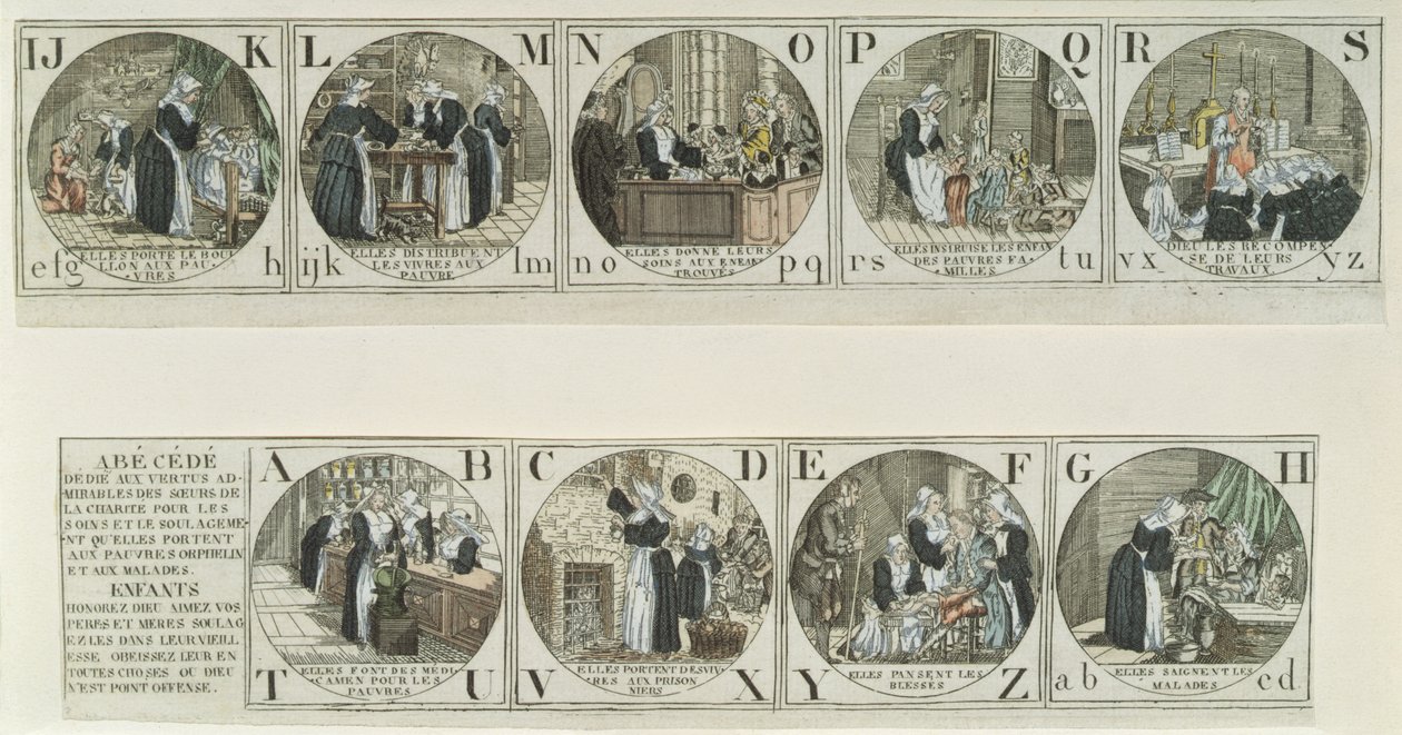Alphabet primer depicting the work of the Sisters of Charity, early nineteenth century by French School
