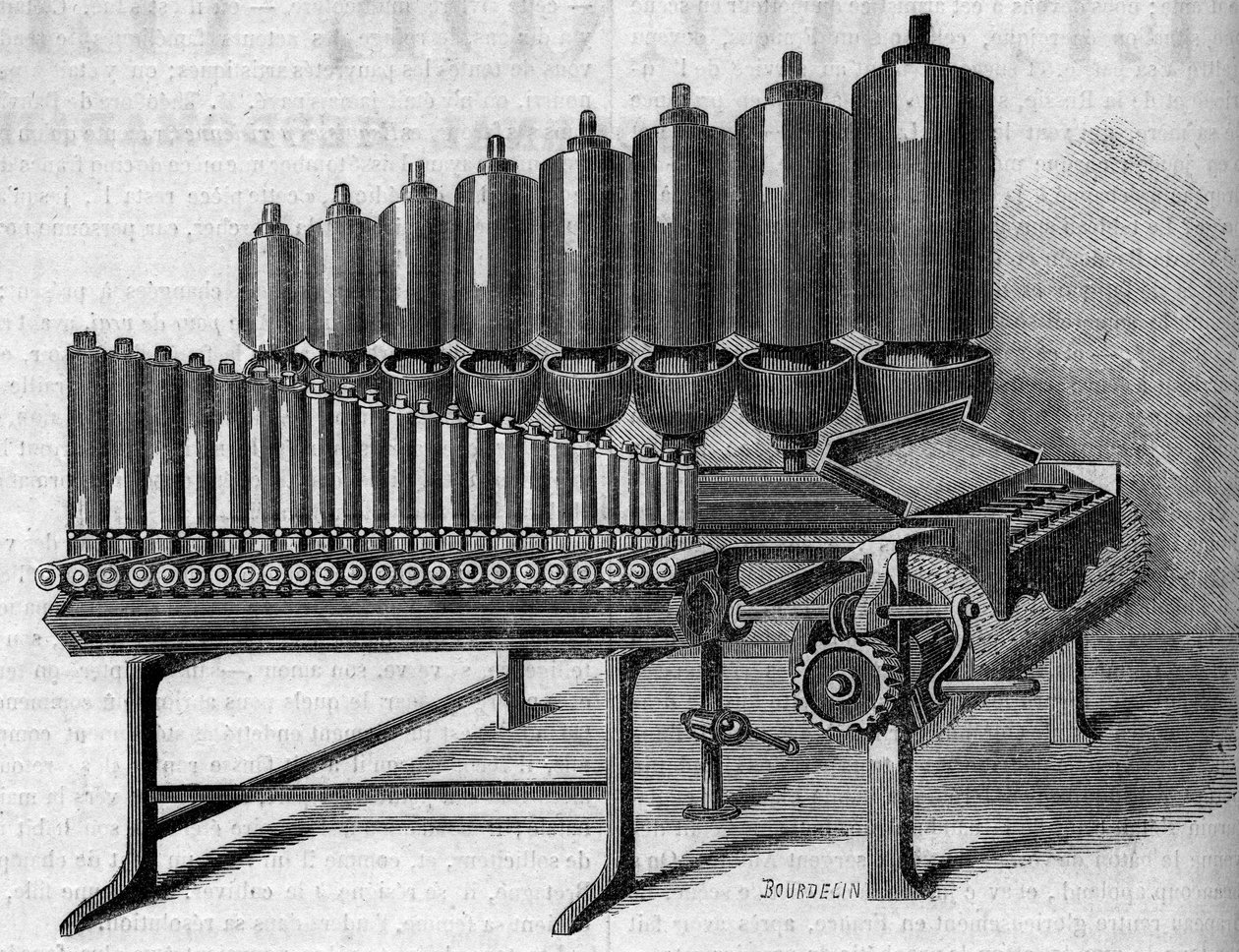 American steam organ. Engraving in 