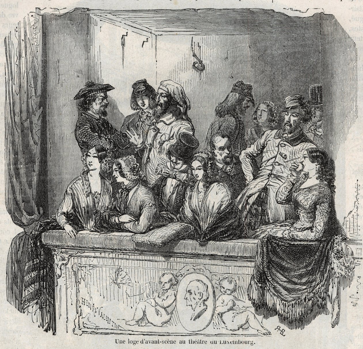 An avant-stage lodge at the Luxembourg theatre in Paris in the 19th century - Engraving in 