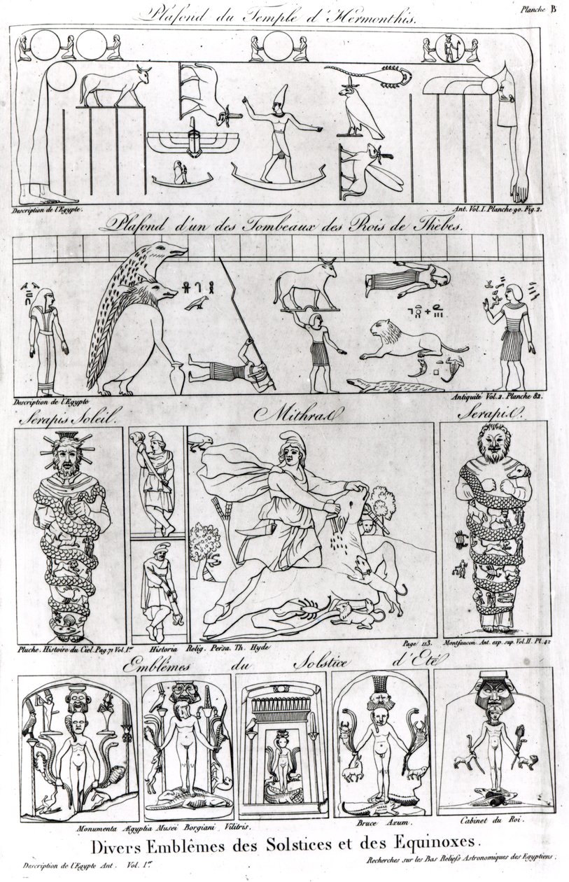 Ancient Egyptian and Persian religious and astronomical illustrations and symbols by French School