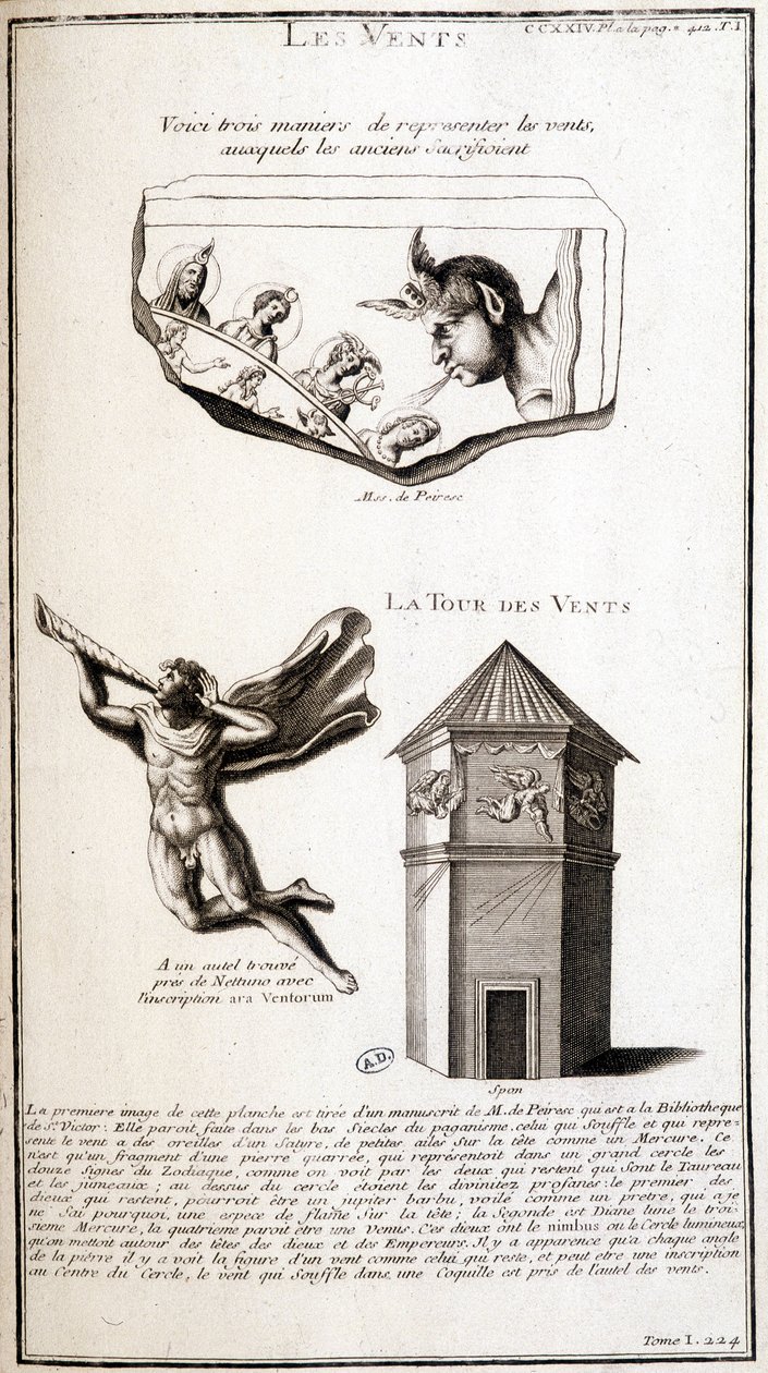 Ancient representations of the wind and wind tower - engraving by French School
