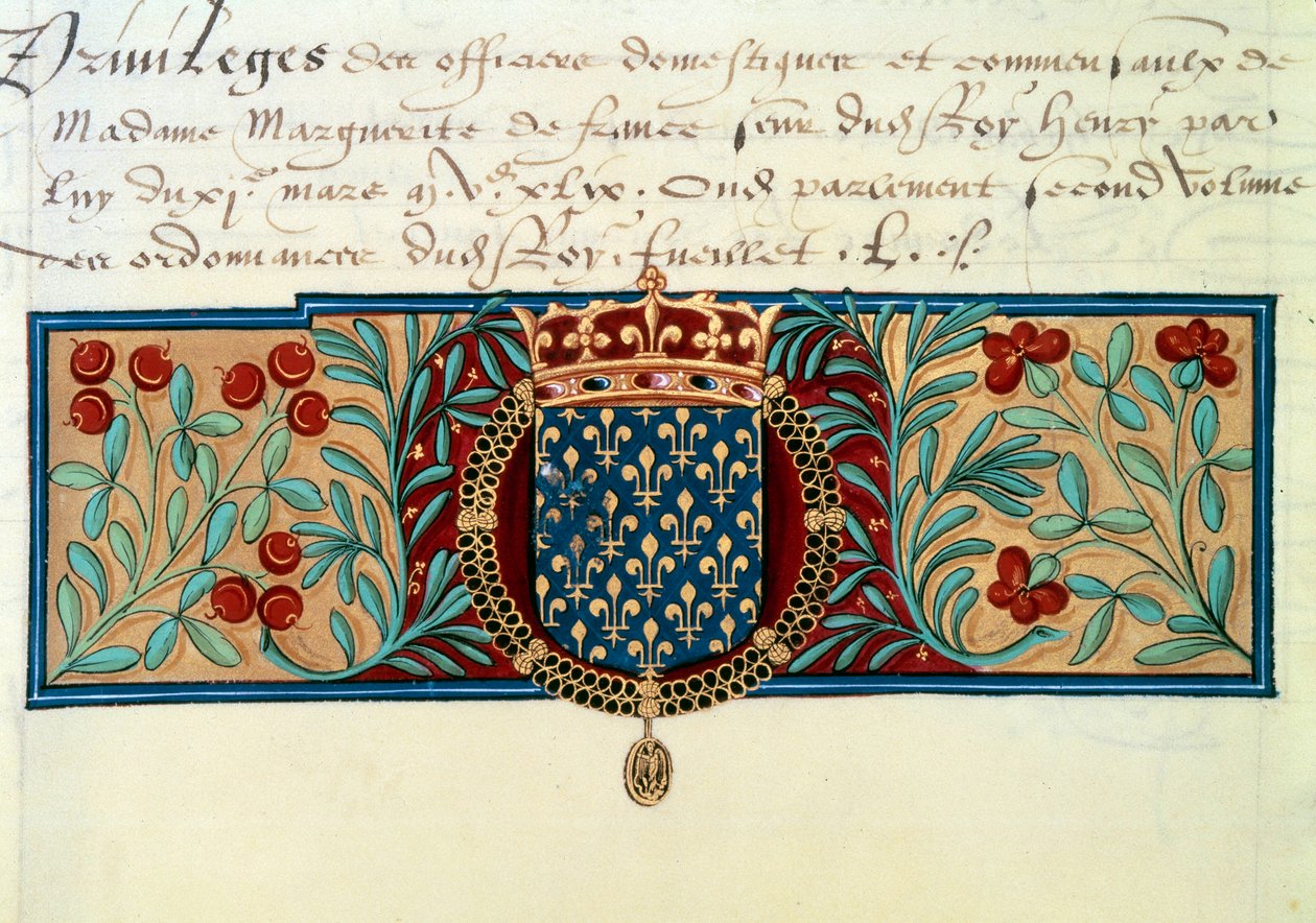 Arms of France (surrounded by the necklace of the Order of Saint Michel and surmounted by the royal crown) by French School