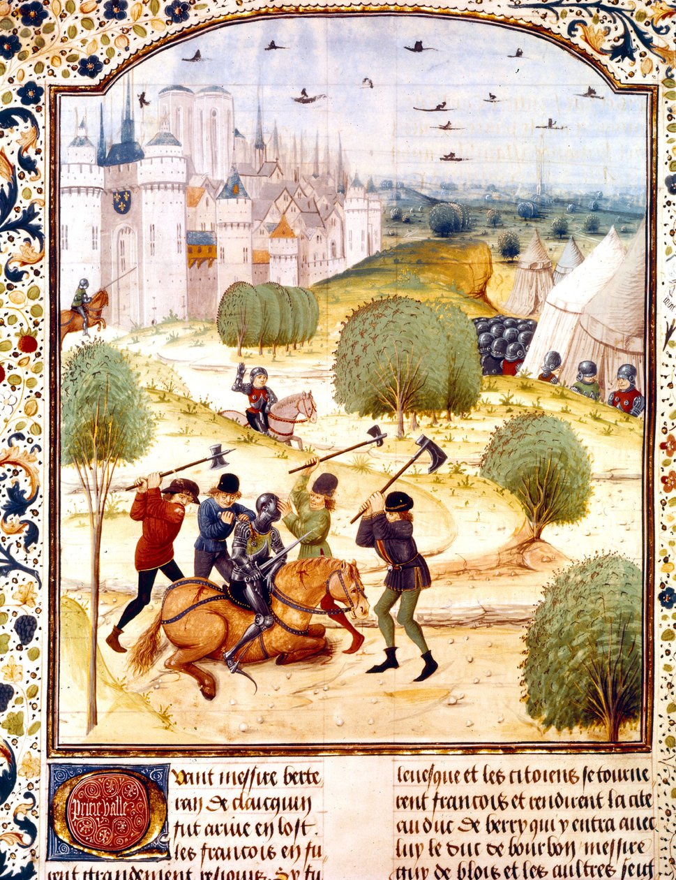 Assassination of an English knight outside Paris in 1437 (100 years war) illumination from Chronicles of England written by Jean de Wavrin by French School