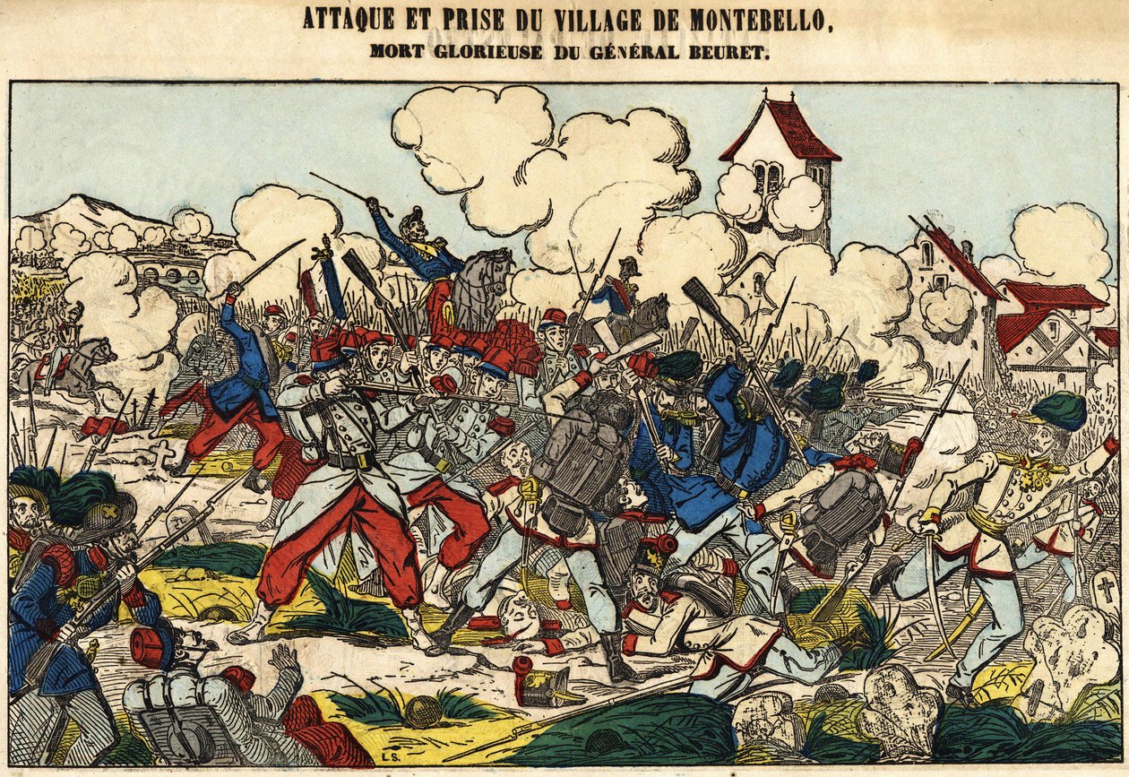 Attack and capture of the village of Montebello, the glorious death of General Beuret in 1859. Picture of Epinal by French School