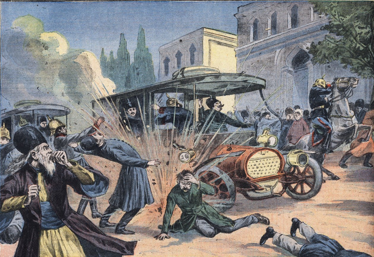 Attack on the Shah of Persia Mohammad Ali Shah Qajar (1872-1925). Engraving from the newspaper Le Petit Parisien by French School
