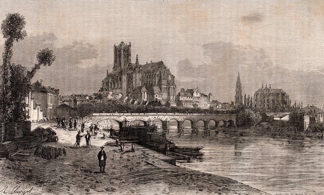 Auxerre - Bourgogne-Franche-Comte - engraving in 