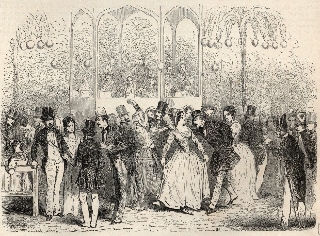 Bal Mabille (Dance and Pleasure Establishment, Avenue Montaigne, Paris) Engraving in 