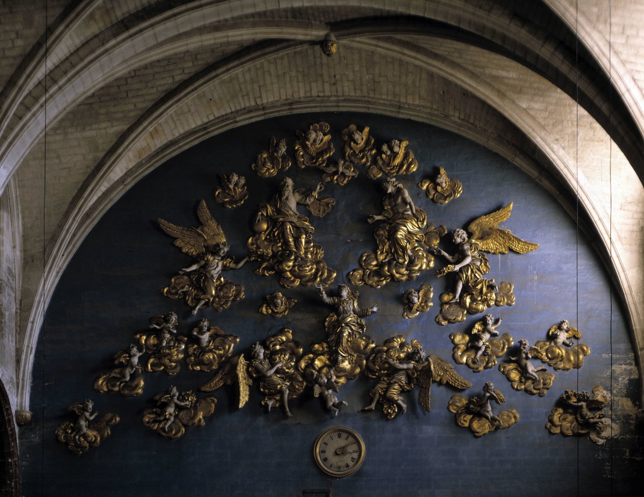 Baroque architecture: decor (17th century). Wall at the back of the nave of the Church of Our Lady of the Angels. L