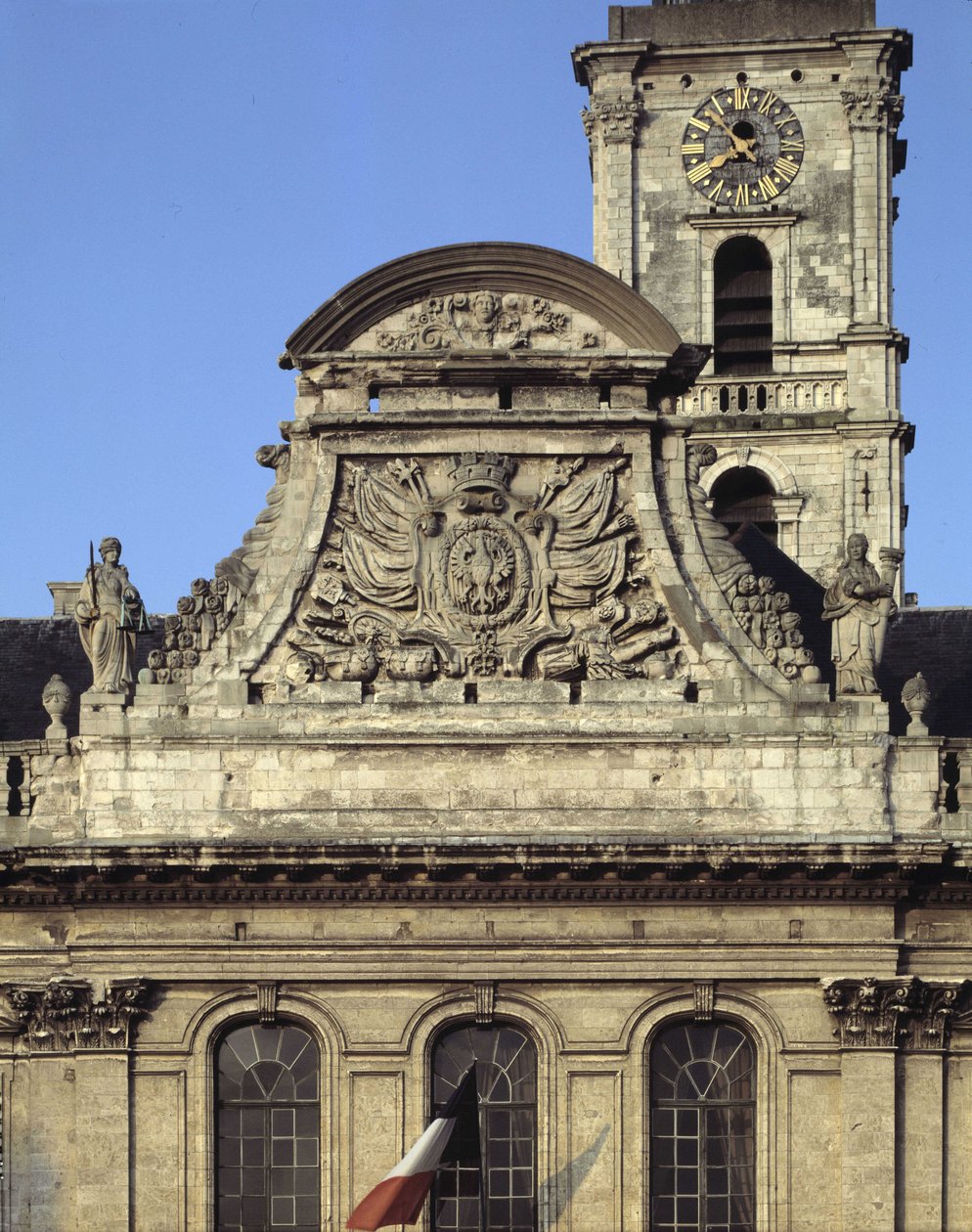 Baroque Architecture: Facade of the Hotel de Ville (1717 - 1721) by Heroguelle. Fronton Depicting the City