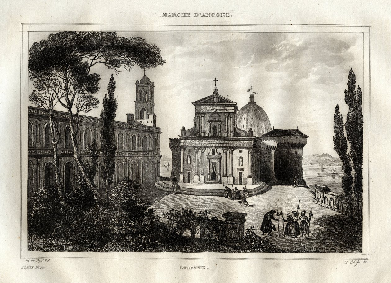 Basilica della Santa Casa - Loreto - Sanctuary of Lorette - Loreto - Basilica of Our Lady of Loreto - Holy House of Loreto or House of Nazareth - Engraving from 