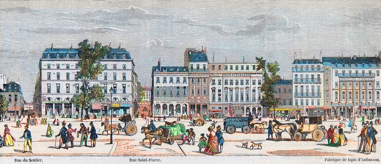 Boulevard Poissonniere south side - Rue du Sentier - Rue Saint Fiacre - Engraving in “Tableau-de-Paris” by Edmond Texier 1852 by French School