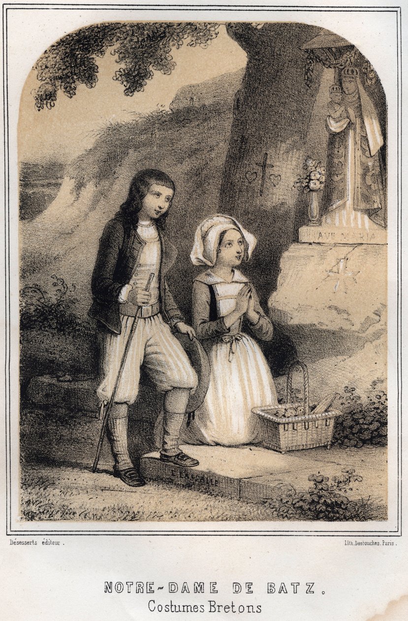 Breton Costumes - Notre-Dame de Batz - engraving in 