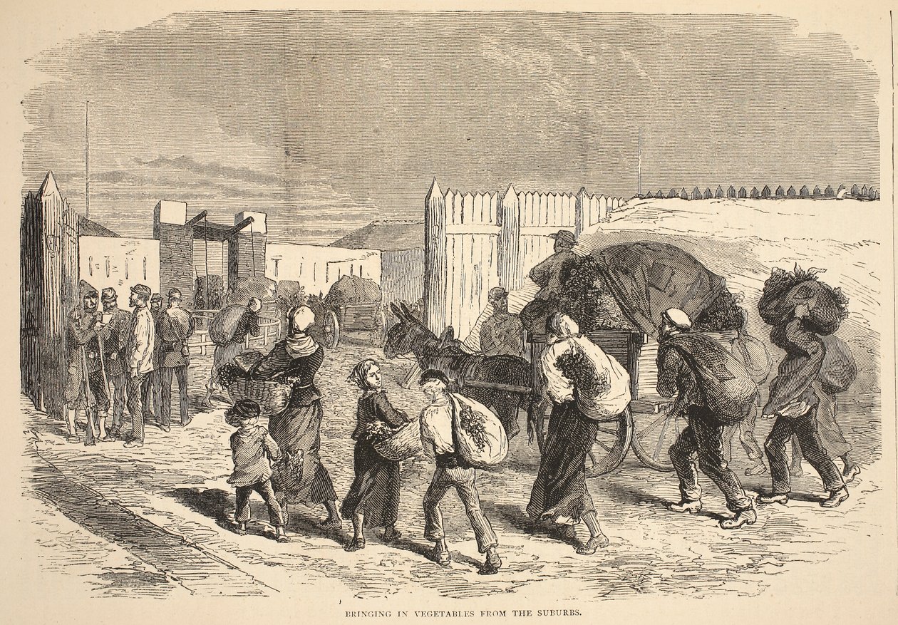 Bringing in vegetables from the suburbs, illustration from Cassells History of the War between France and Germany, 1870-1871 by French School