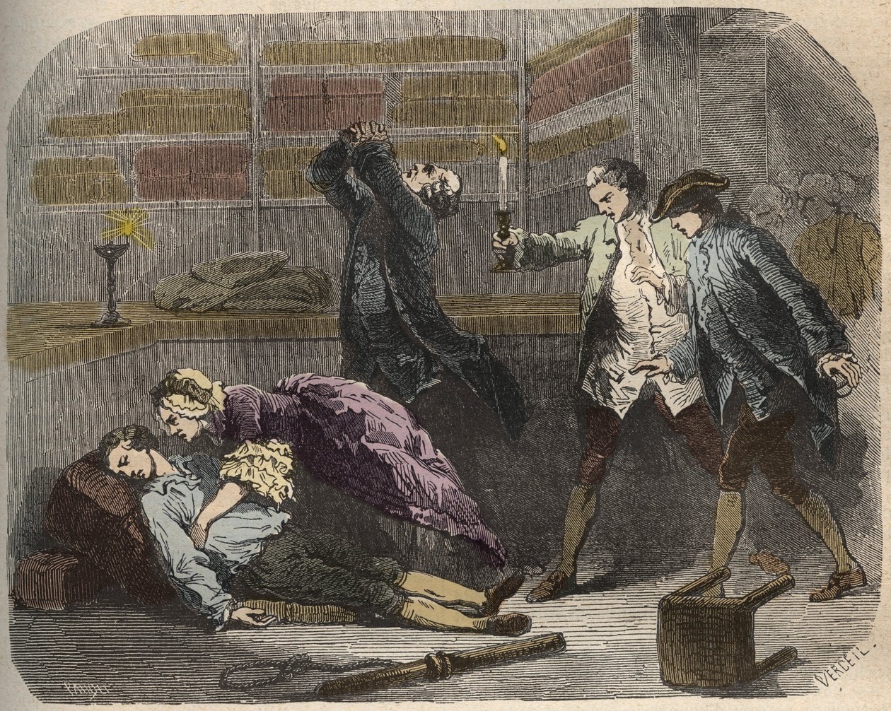Calas case: on 13 October 1761, Marc Antoine Calas found dead in the family boutique in Toulouse - Engraving in 