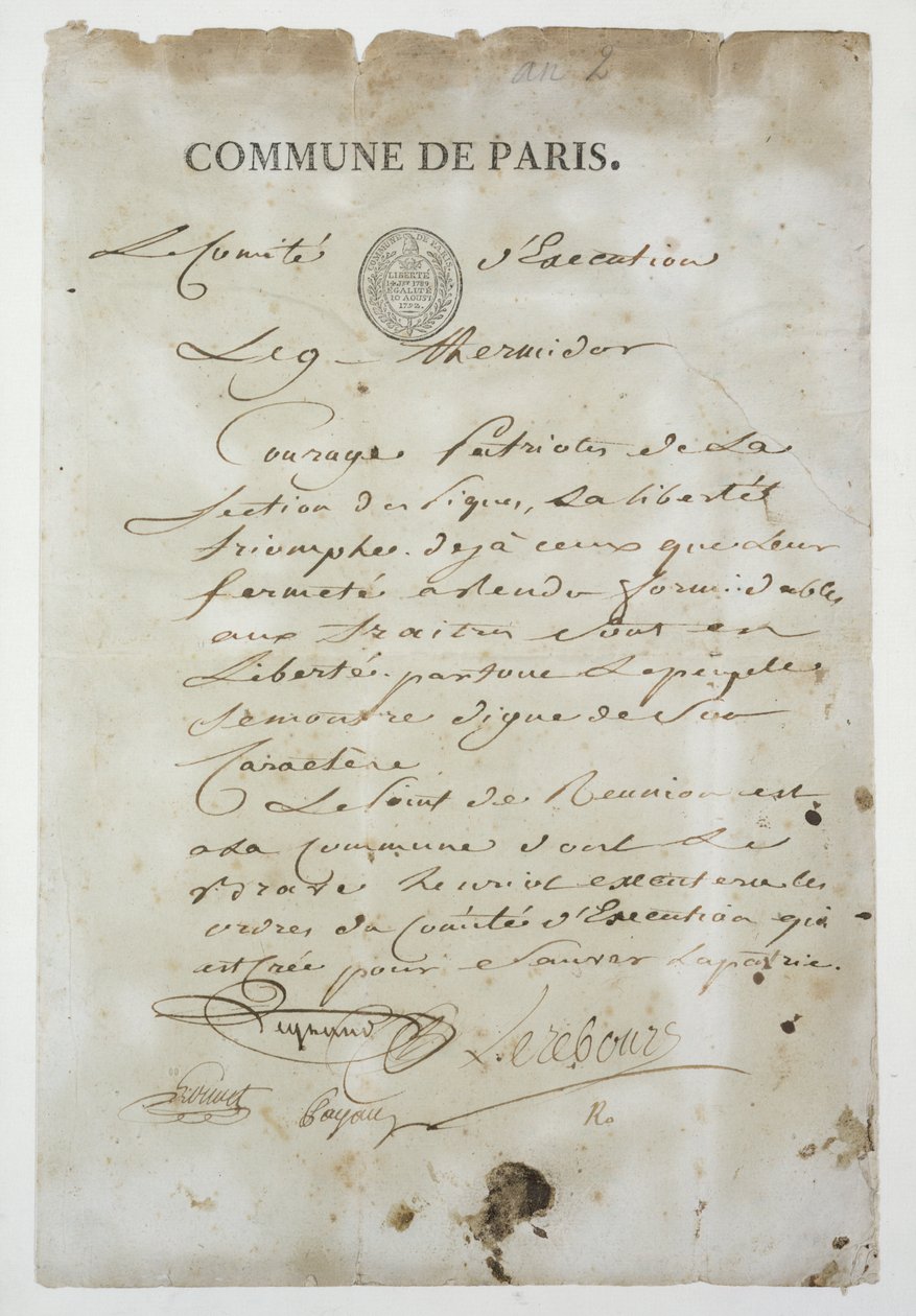 Call from Maximilien de Robespierre to Join the Commune, 9 Thermidor An 2 (27th July 1794) by French School