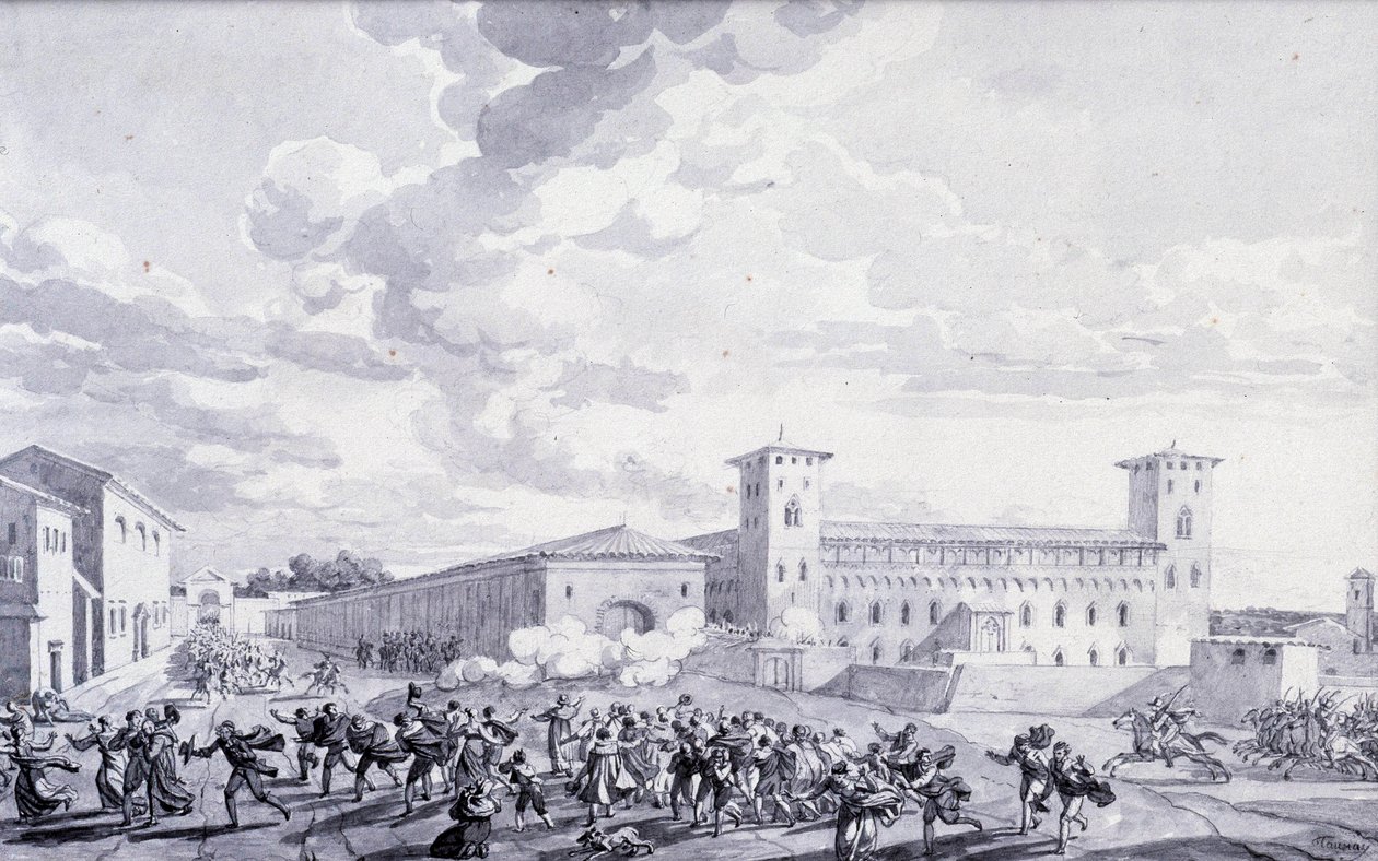 Campaign of Italy: view of the revolt of the city of Paris against the French occupation in May 1796. Anonymous drawing. Paris, Louvre Museum by French School
