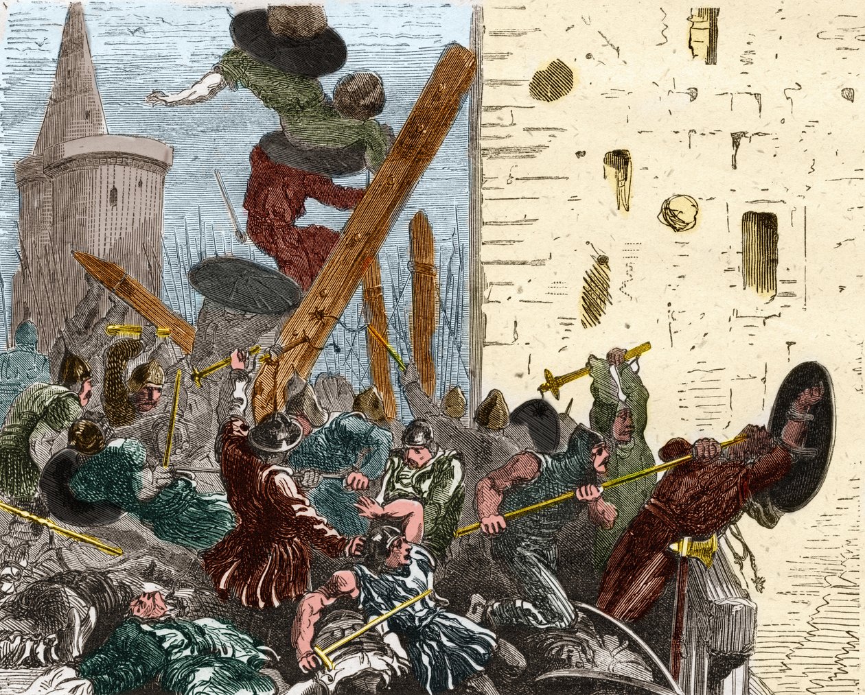 Capture of Carcassonne during the crusade against the Albigensians in August 1209 - Engraving in 