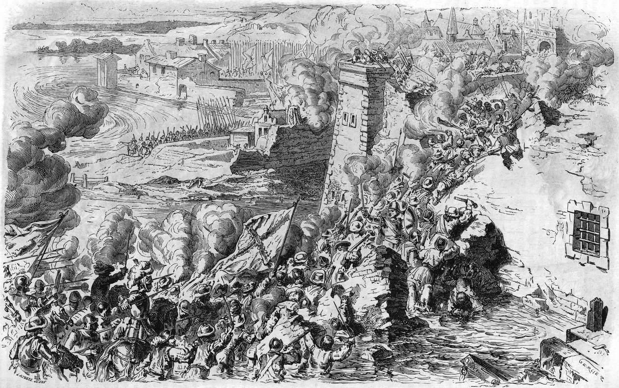 Capture of Lagny by Farnese in 1590, after an old engraving. In 