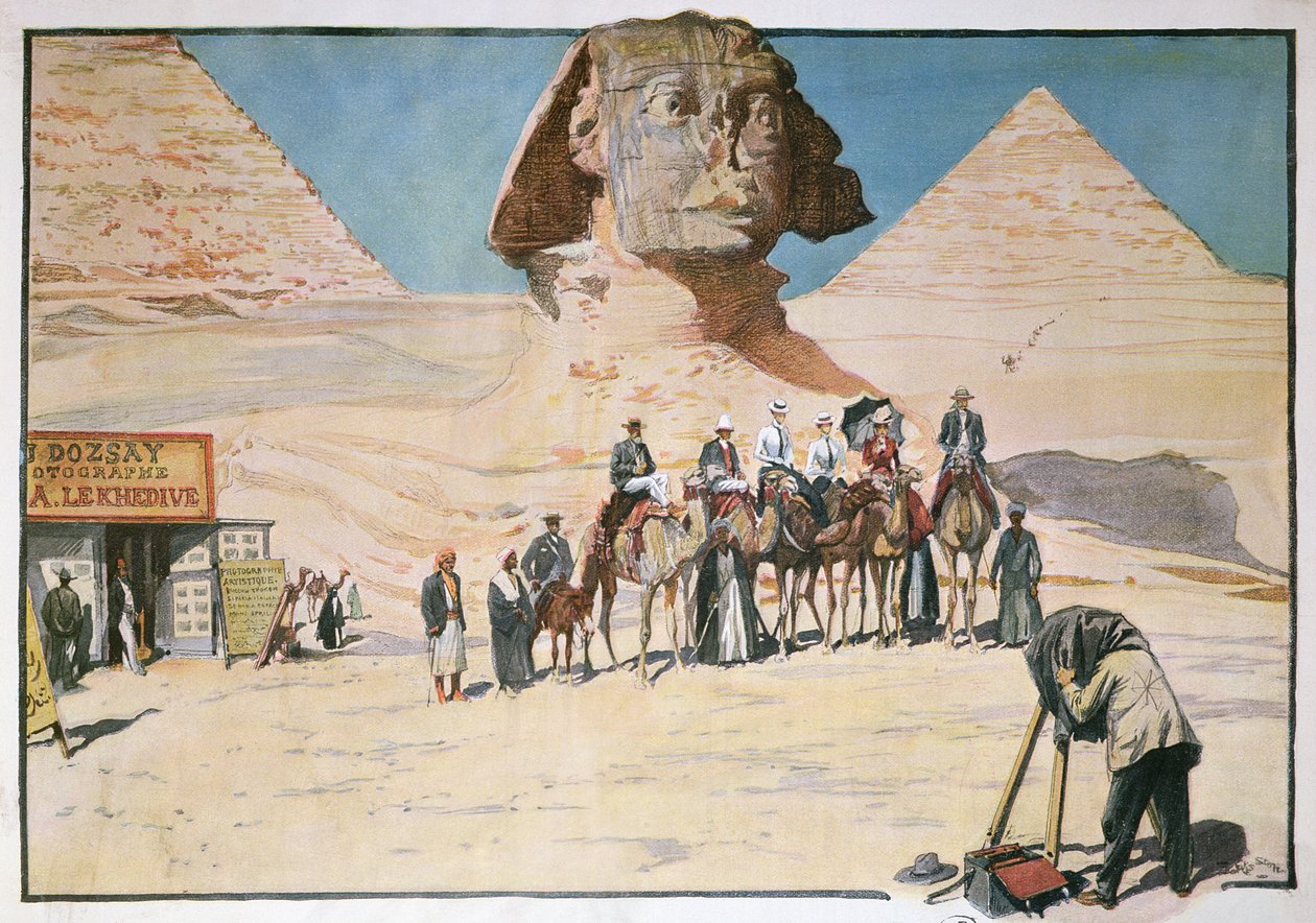 Caravan of Tourists Being Photographed in Front of the Sphinx at Giza by French School