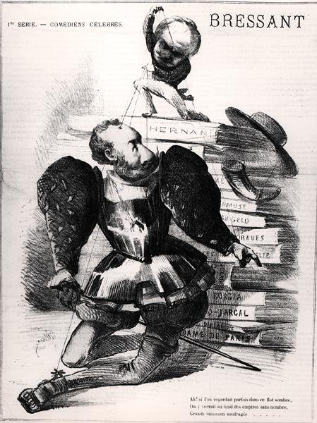 Caricature of Jean Baptiste Francois Bressant as Don Carlos in 