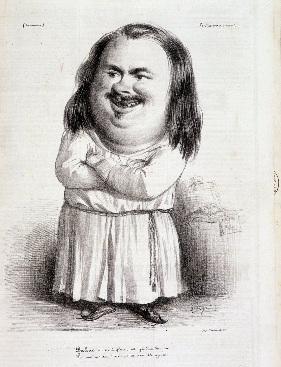 Cartoon by Honore de Balzac (1799-1850) and monk - in 