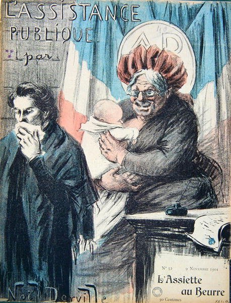 Cartoon criticising the Assistance Publique, caricature from 