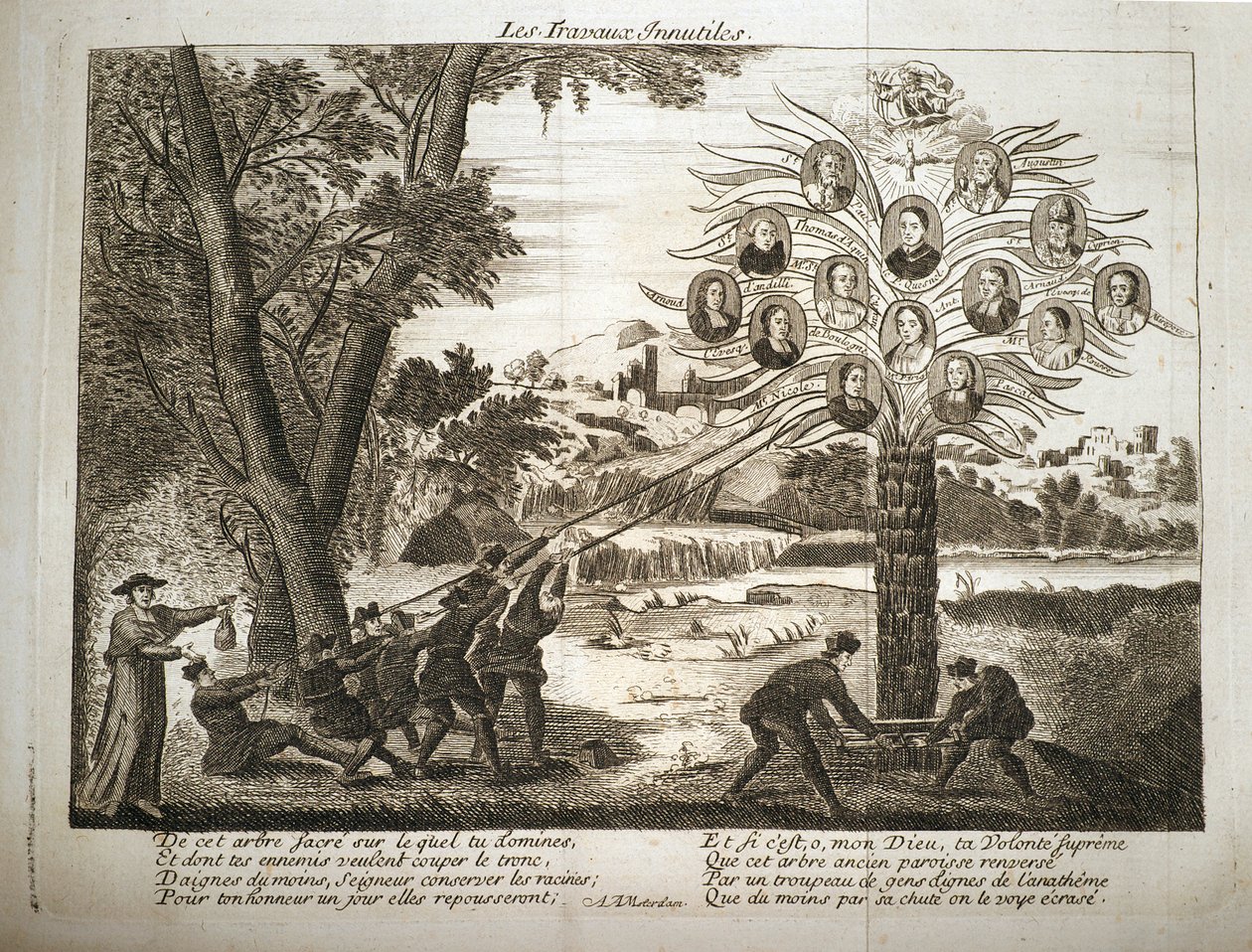 Cartoon depicting Jesuits trying to pull down the Tree of Jansenism by French School