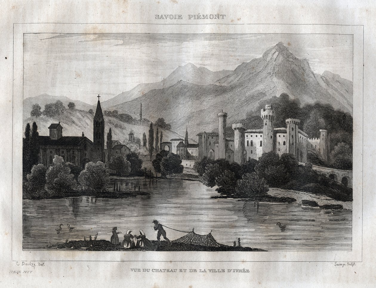 Castle of Ivrea. Engraving from 