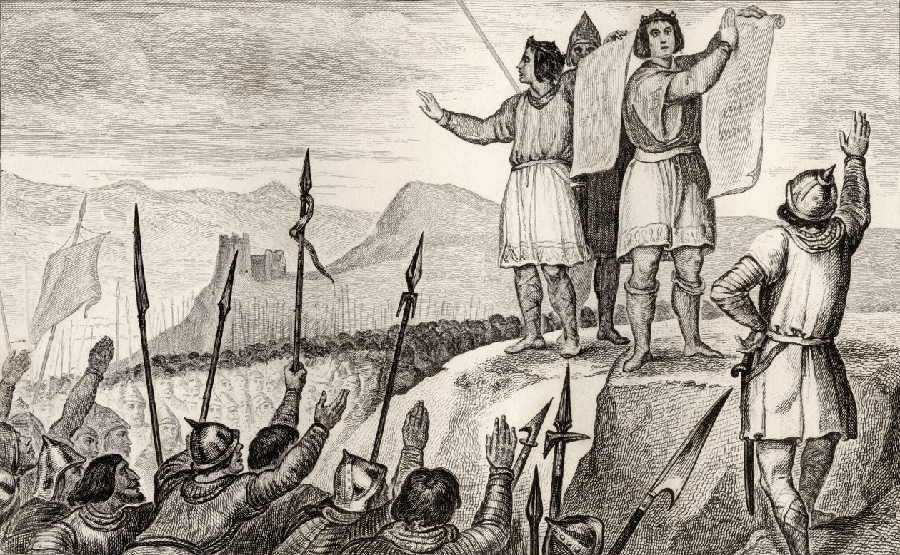 Charles II the Bald and Louis the German Make Treaty at Strasbourg in 842 by French School
