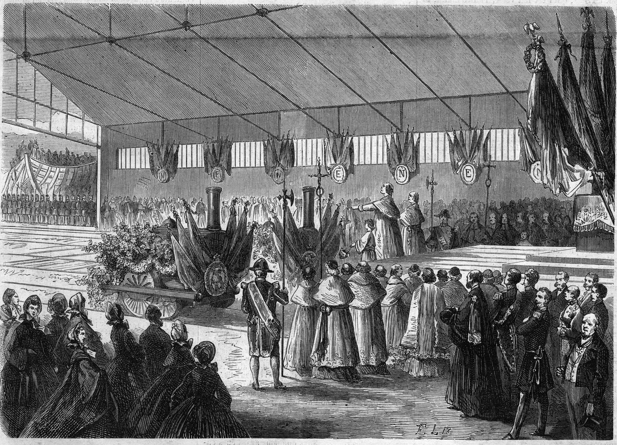 Blessing of locomotives during the inauguration of the railway line between Pont Leveque and Honfleur, Calvados by French School