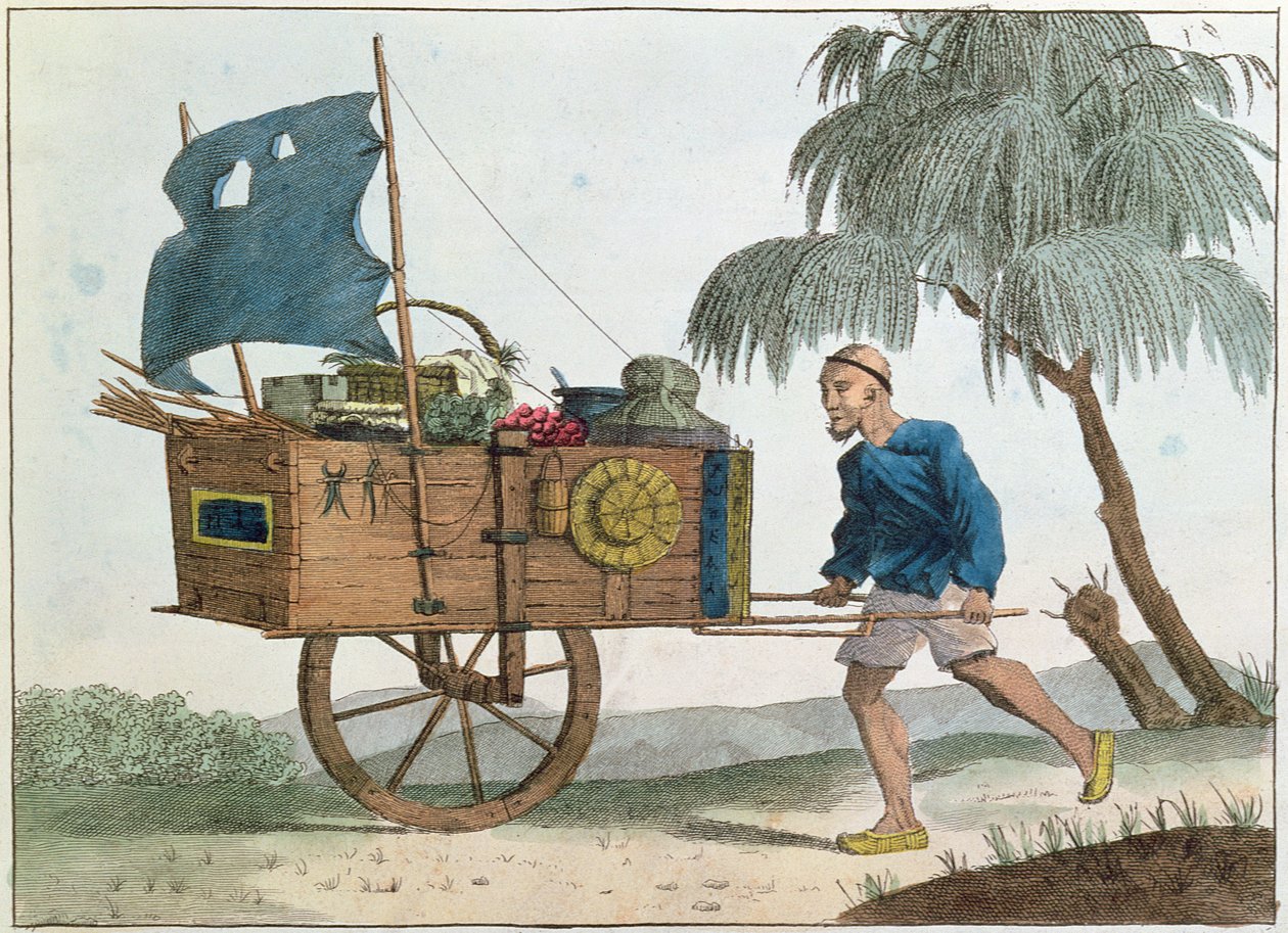 Chinese Peasant with a Wheelbarrow Under Sail by French School