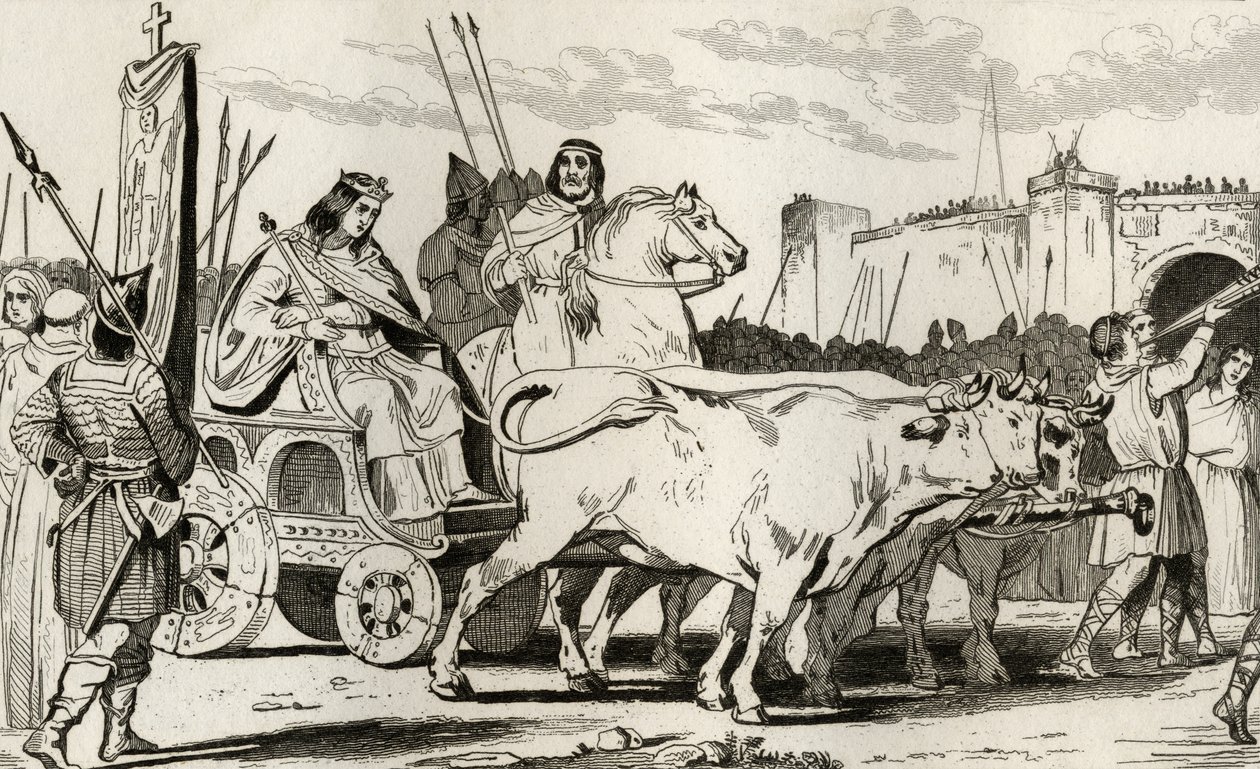 Clovis III in a Chariot Pulled by Oxen, with Pepin II of Herstal Riding Alongside Him from 
