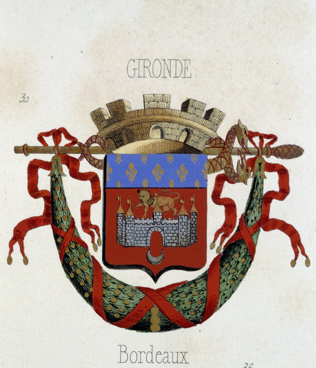 Coat of arms of the city of Bordeaux - in “Armorial National de France”, by H. Traversier, Paris by French School