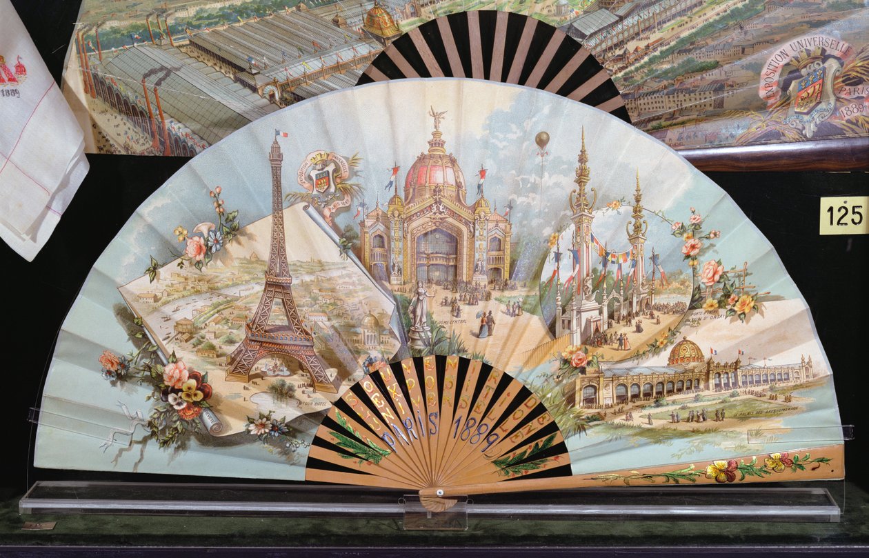 Commemorative fan of the 1889 Exposition Universelle in Paris by French School