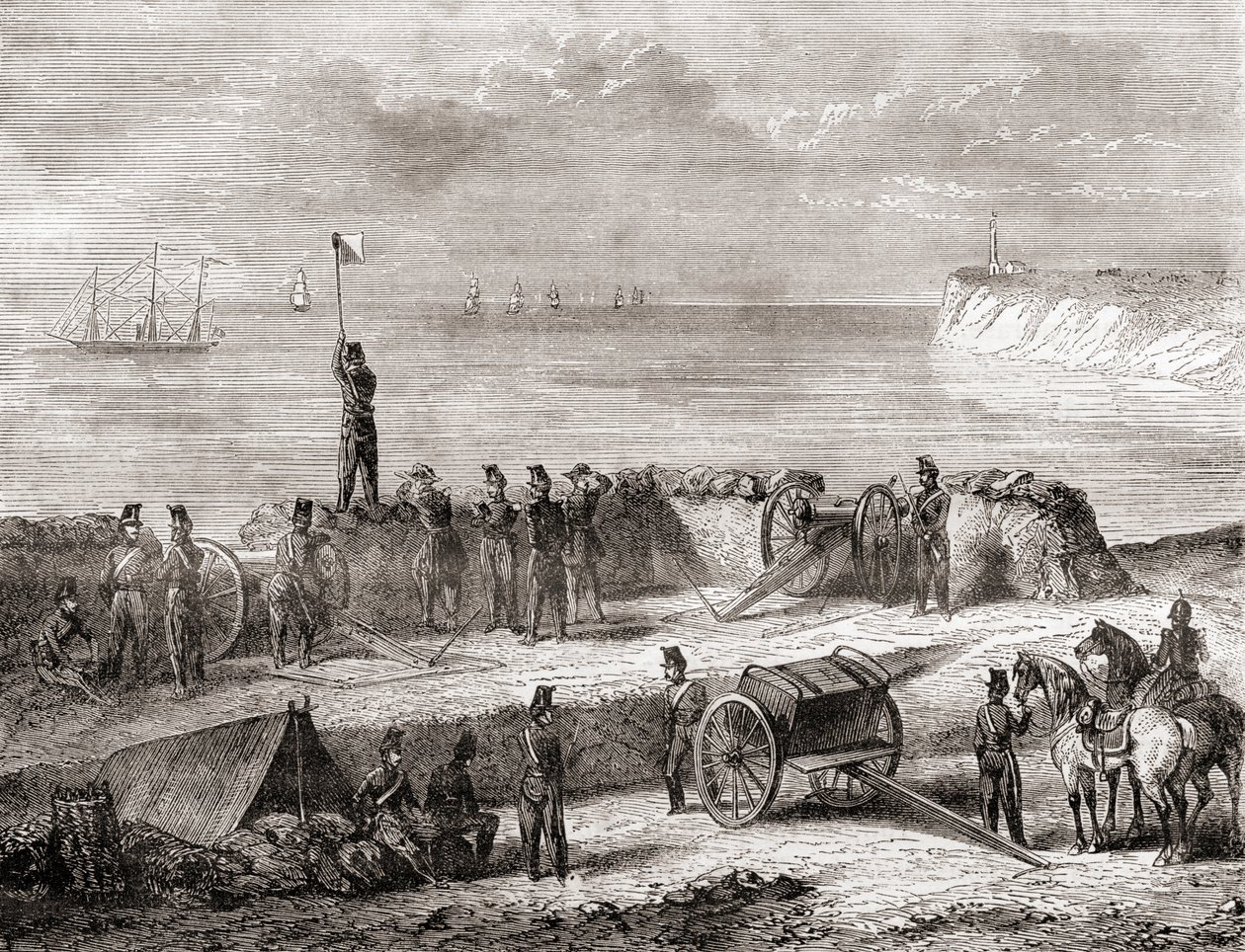 Communication Using Flag Semaphore Telegraphy, from Les Merveilles de la Science, c.1870 by French School