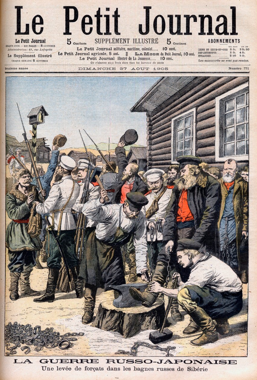 Convicts in Siberia Being Conscripted to Fight in the Russo-Japanese War. Illustration for Le Petit Journal, 27 August 1905 by French School