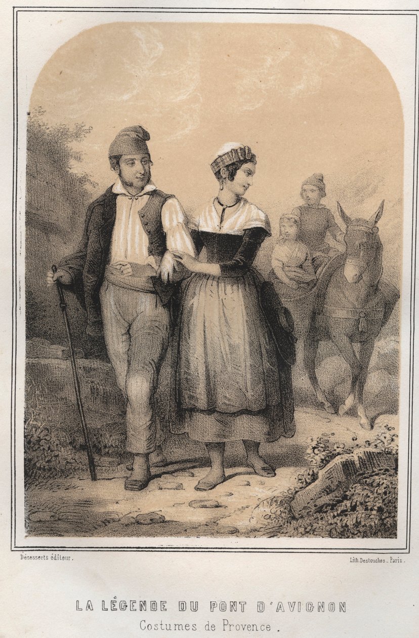Costumes of Provence - The Legend of the Bridge of Avignon - Engraving in 