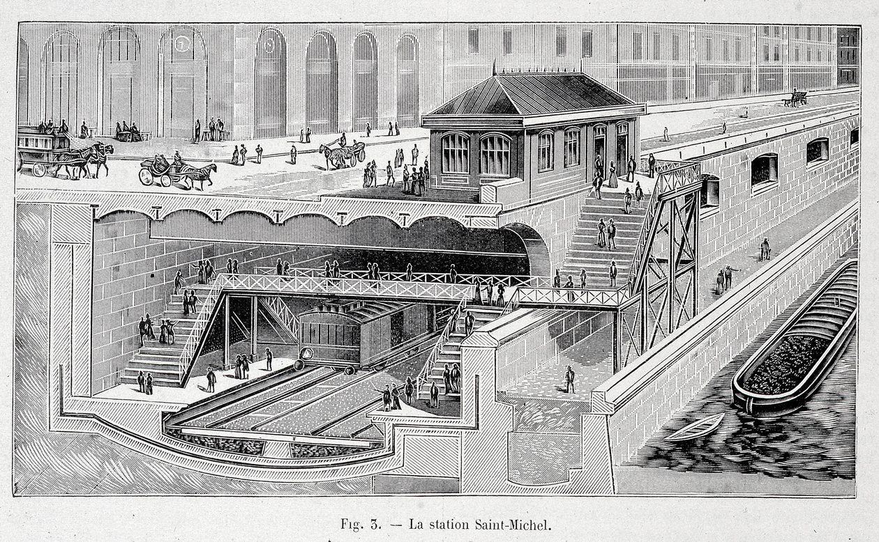 Cut of the St Michel Metro Station in Paris - in 