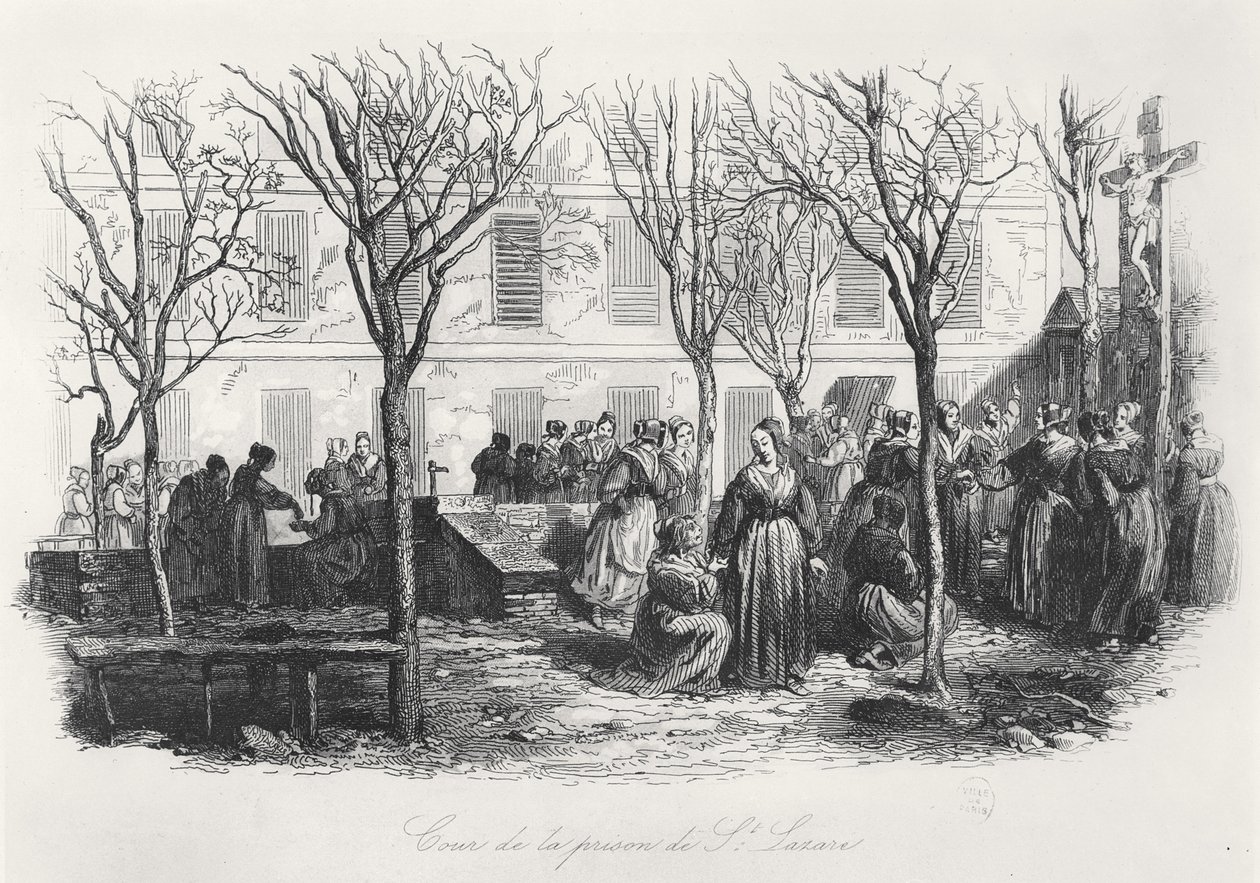 Courtyard of the Paris St. Lazare Prison, c. 1840 by French School