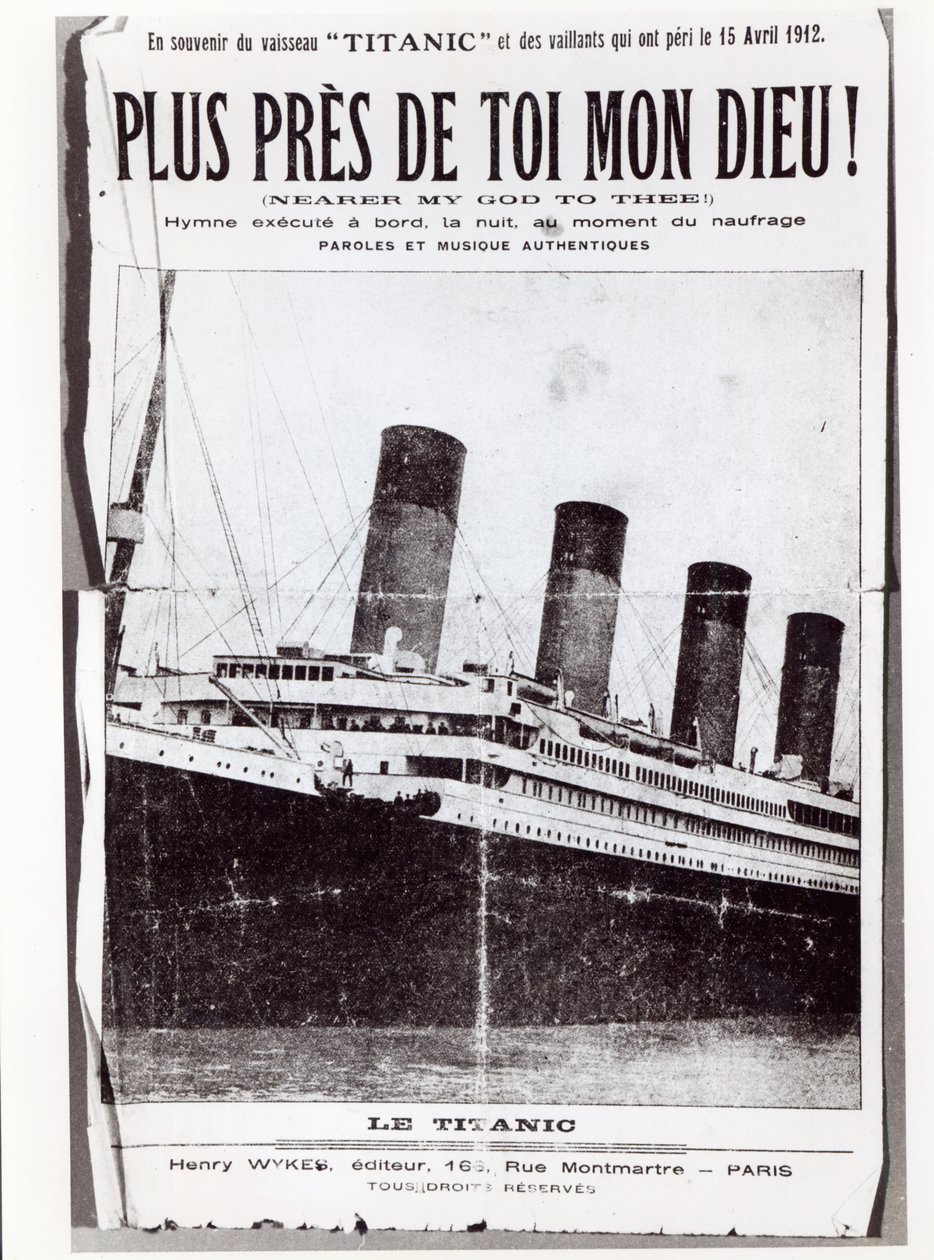 Cover of Music Score sheet for the Hymn Nearer My God to Thee, sung by the passengers on the Titanic during its shipwreck and sinking, 1912 by French School