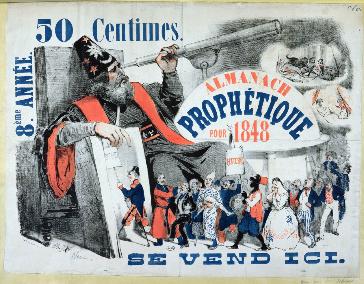 Cover of a Prophetic Almanac depicting Nostradamus by French School