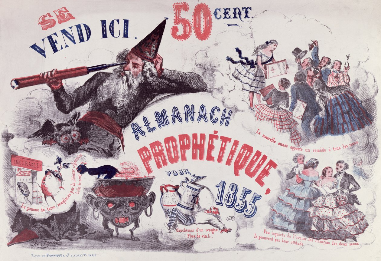 Cover of a Prophetic Almanac Depicting Nostradamus, 1855 by French School