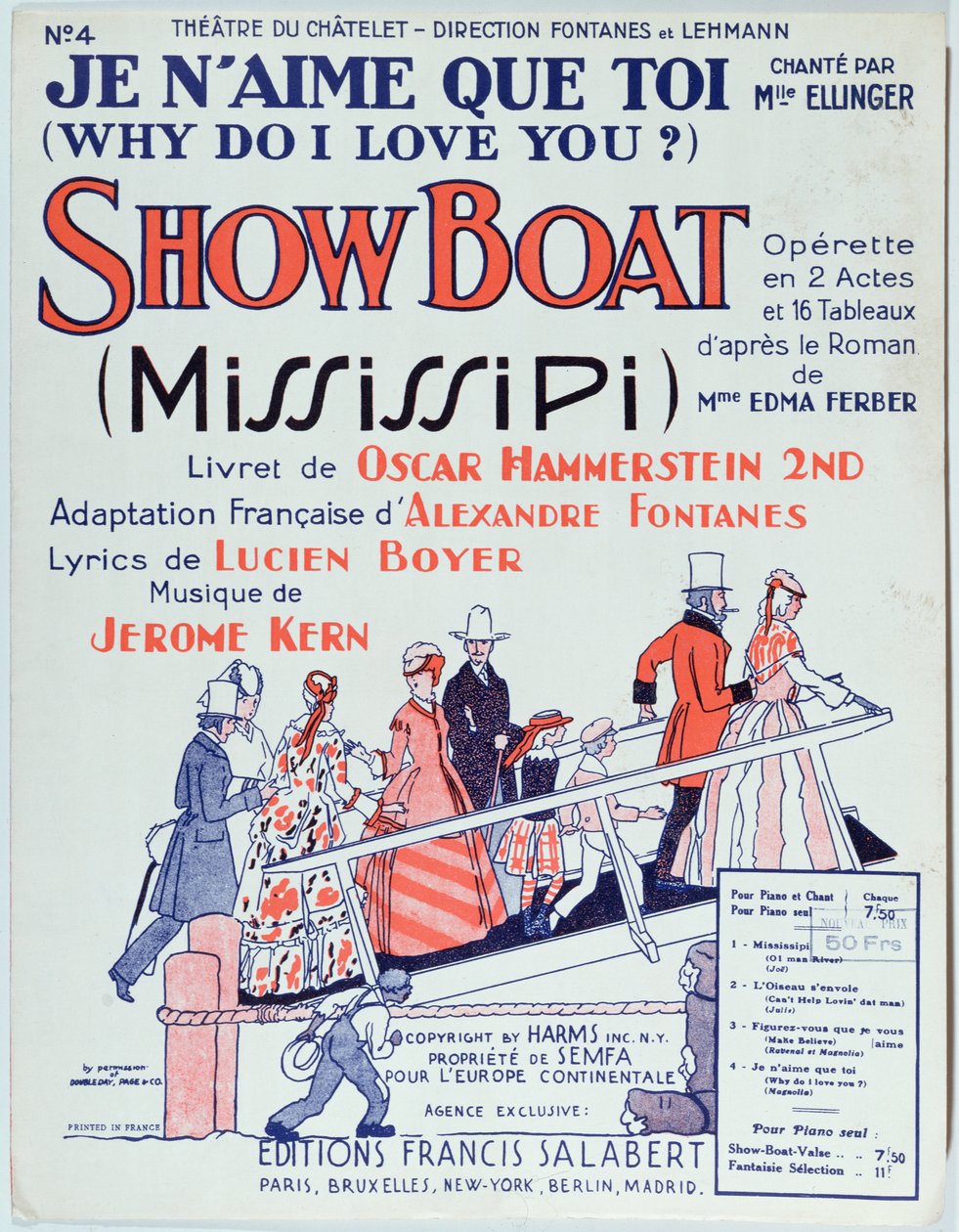 Cover of score of the operetta Showboat, produced at the Theatre du Chatelet in 1928 by French School
