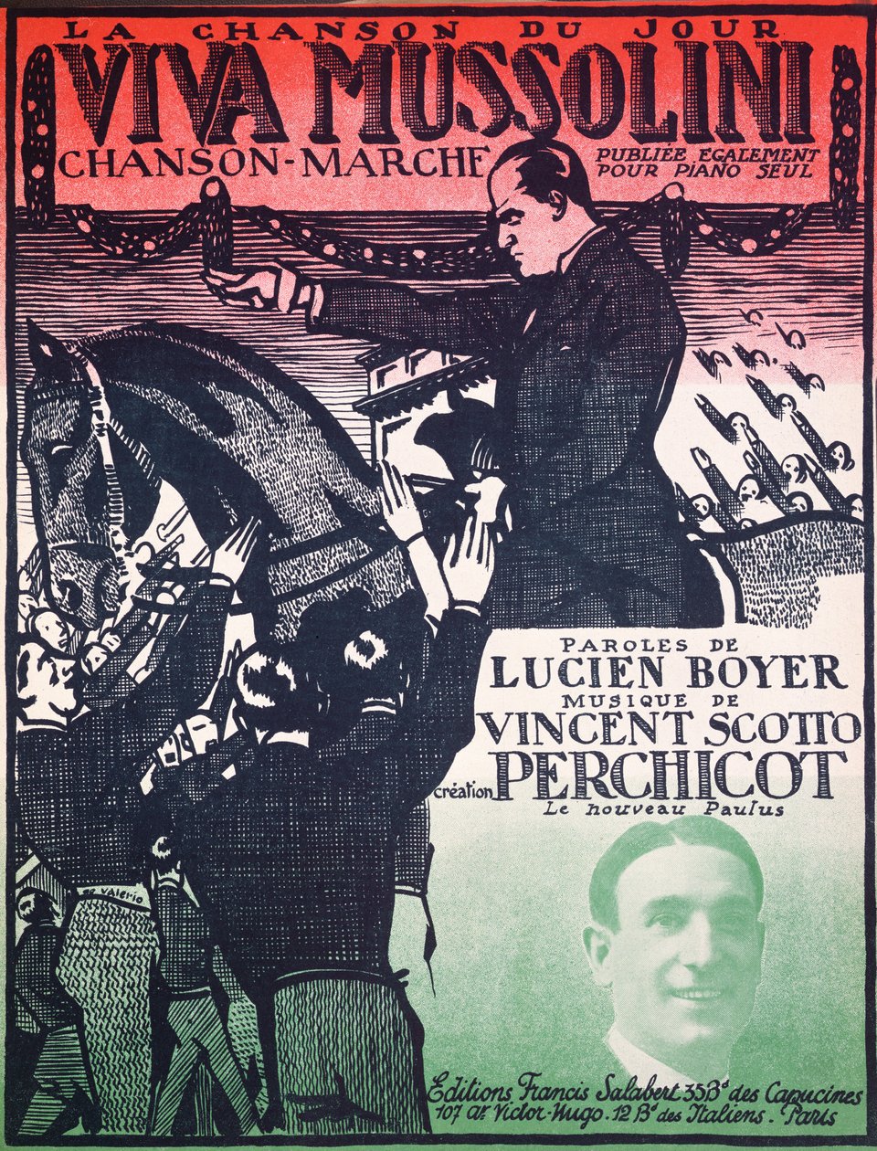 Cover of the score sheet of Viva Mussolini by Vincent Scotto and Lucien Boyer by French School